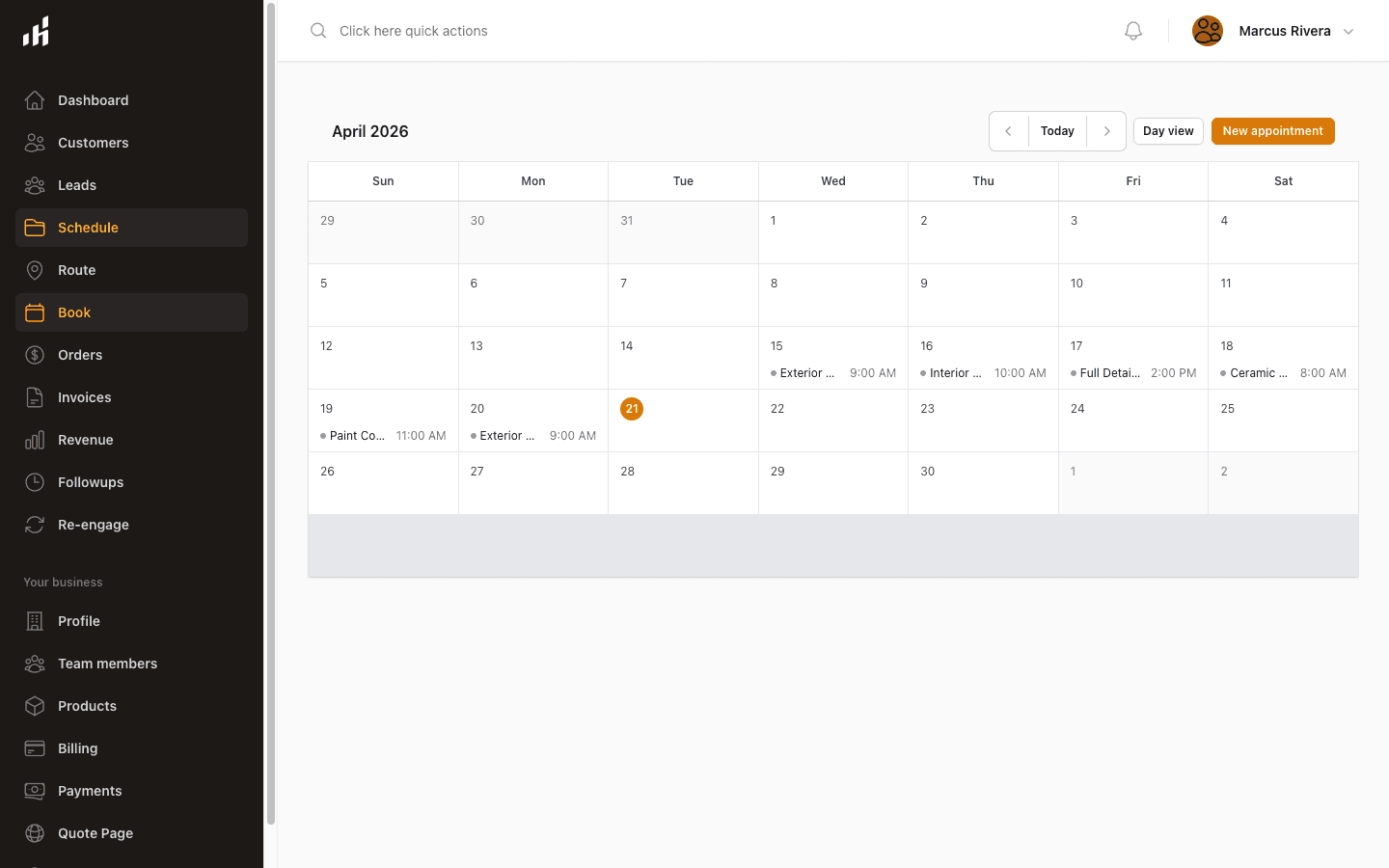 Lawn care scheduling view with property details and route order